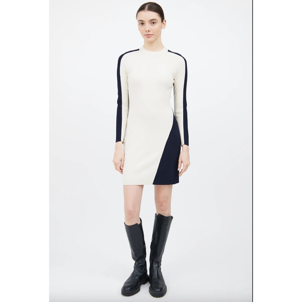 Rag & Bone Colorblock Merino Wool Sweater Dress XS Navy Cream Mock Neck Cecilee‎